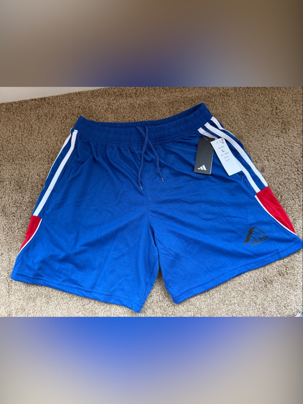 adidas Men's Royal Blue Athletic Shorts with Red & White Trim